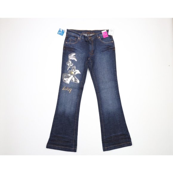 NOS Vintage Y2K Lot 29 Womens Size 7 Looney Tunes Wide Leg Flared Denim Jeans